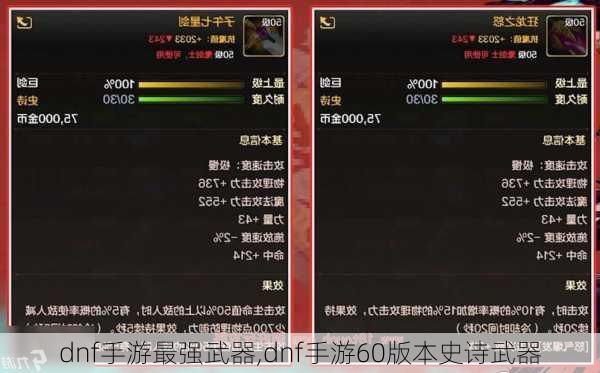 dnf手游最强武器,dnf手游60版本史诗武器