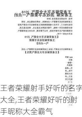 王者荣耀射手好听的名字大全,王者荣耀好听的射手昵称大全霸气