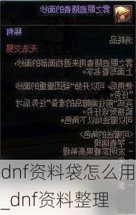 dnf资料袋怎么用_dnf资料整理