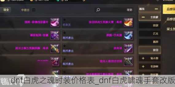 dnf白虎之魂时装价格表_dnf白虎啸魂手套改版