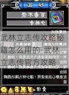 武林立志传攻略秘籍怎么用的-武林立志传官方攻略